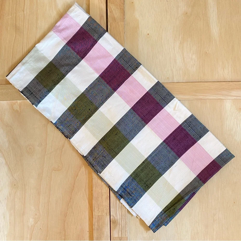Vintage Handwoven Thai Silk Plaid Shawl Wrap Scarf Thaisilk Factory Siam Bangkok